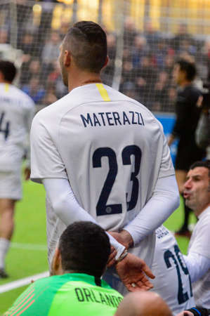 Milan - Nov 6, 2018: Marco Materazzi from behind. Friendly match Inter Forever - Barca Legendsのeditorial素材