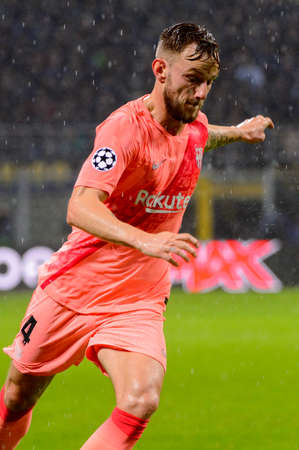 Milan - Nov 6, 2018: Ivan Rakitic 4 shoots on goal. FC Internazionale - FC Barcelona. UEFA Champions...