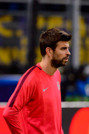 Milan - Nov 6, 2018:  Gerard Pique warming up. FC Internazionale - FC Barcelona. UEFA Champions League. Matchday 4. San Siro stadium.のeditorial素材