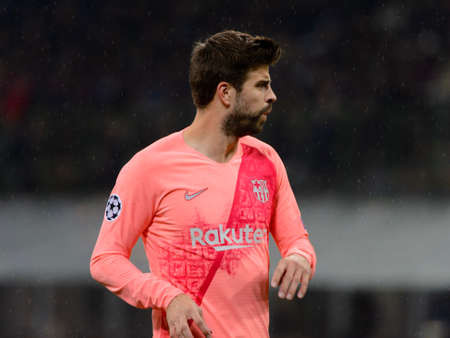Milan - Nov 6, 2018:  Gerard Pique portrait. FC Internazionale - FC Barcelona. UEFA Champions League. Matchday 4. San Siro stadium.のeditorial素材
