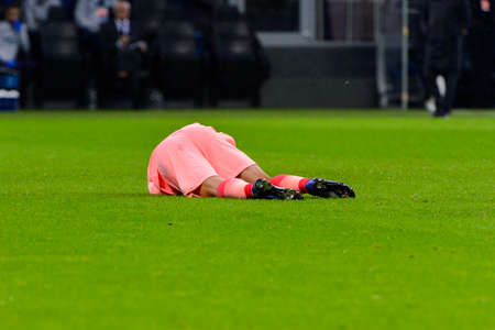Milan - Nov 6, 2018: Philippe Coutinho 7 on the grass. FC Internazionale - FC Barcelona. UEFA Champions League. Matchday 4. Giuseppe Meazza (San Siro) stadium.のeditorial素材