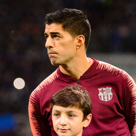 Milan - Nov 6, 2018: Luis Suarez portrait.  FC Internazionale - FC Barcelona. UEFA Champions League. Matchday 4. San Siro stadium.のeditorial素材