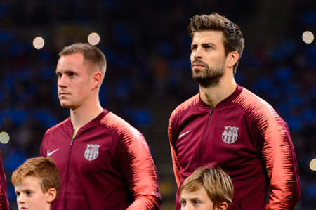 Milan - Nov 6, 2018:  Gerard Pique portrait. FC Internazionale - FC Barcelona. UEFA Champions League. Matchday 4. San Siro stadium.のeditorial素材