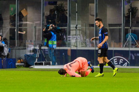 Milan - Nov 6, 2018: Philippe Coutinho 7 on the grass. FC Internazionale - FC Barcelona. UEFA Champions League. Matchday 4. Giuseppe Meazza (San Siro) stadium.のeditorial素材