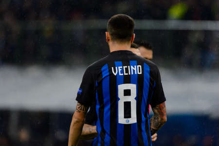 Milan - Nov 6, 2018: Matias Vecino 8. FC Internazionale - FC Barcelona. UEFA Champions League. Matchday 4. Giuseppe Meazza (San Siro) stadium.のeditorial素材