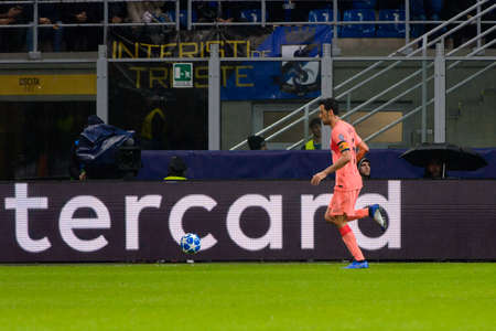 Milan - Nov 6, 2018: Sergio Busquets. FC Internazionale - FC Barcelona. UEFA Champions League. Matchday 4. Giuseppe Meazza (San Siro) stadium.のeditorial素材