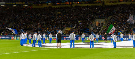 Milan - Nov 6, 2018: Opening ceremony. Giuseppe Meazza (San Siro) stadium before the match. FC Internazionale - FC Barcelona. UEFA Champions League. Matchday 4.のeditorial素材