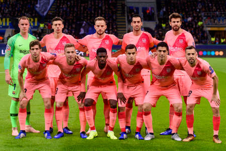 Milan - Nov 6, 2018:  Barcelona team photo without Messi. FC Internazionale - FC Barcelona. UEFA Champions League. Matchday 4.のeditorial素材