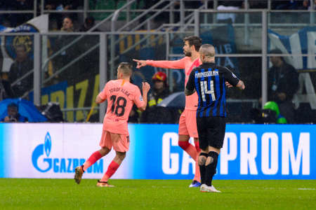 Milan - Nov 6, 2018: FC Internazionale - FC Barcelona. UEFA Champions League. Matchday 4. Giuseppe Meazza (San Siro) stadium.のeditorial素材