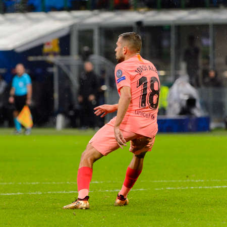 Milan - Nov 6, 2018: Jordi Alba. FC Internazionale - FC Barcelona. UEFA Champions League. Matchday 4. Giuseppe Meazza (San Siro) stadium.のeditorial素材
