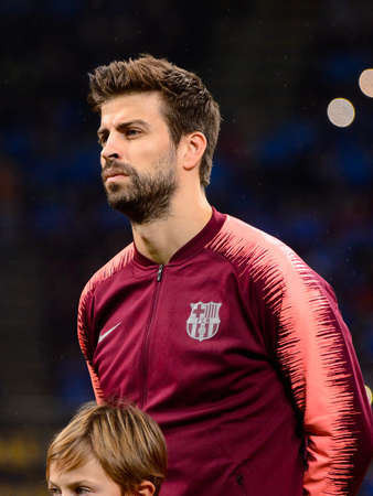 Milan - Nov 6, 2018:  Gerard Pique portrait. FC Internazionale - FC Barcelona. UEFA Champions League. Matchday 4. San Siro stadium.のeditorial素材