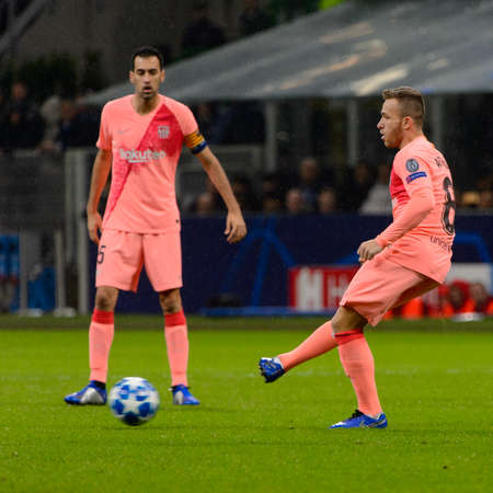Milan - Nov 6, 2018: Arthur. FC Internazionale - FC Barcelona. UEFA Champions League. Matchday 4. Giuseppe Meazza (San Siro) stadium.のeditorial素材