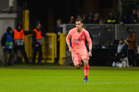 Milan - Nov 6, 2018: Philippe Coutinho 7. FC Internazionale - FC Barcelona. UEFA Champions League. Matchday 4. Giuseppe Meazza (San Siro) stadium.のeditorial素材
