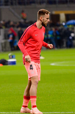 Milan - Nov 6, 2018:  Ivan Rakitic warming up. FC Internazionale - FC Barcelona. UEFA Champions League. Matchday 4. San Siro stadium.のeditorial素材