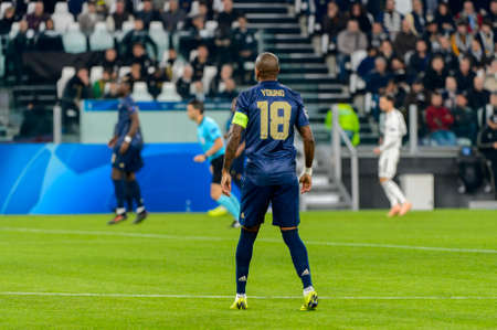 Turin - Nov 7, 2018: Ashley Young 18. Juventus - Manchester United. UEFA Champions League. Matchday 4. Allianz stadium.のeditorial素材