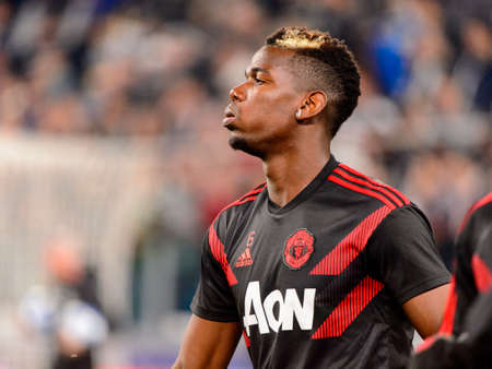 Turin - Nov 7, 2018: Paul Pogba 6 close up portrait. Juventus - Manchester United. UEFA Champions League. Matchday 4. Allianz stadium.のeditorial素材
