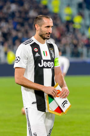 Turin - Nov 7, 2018:  Giorgio Chiellini 3 portrait. Juventus - Manchester United. UEFA Champions League. Matchday 4. Allianz stadium.のeditorial素材