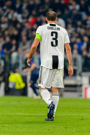 Turin - Nov 7, 2018:  Giorgio Chiellini 3. Juventus - Manchester United. UEFA Champions League. Matchday 4. Allianz stadium.のeditorial素材