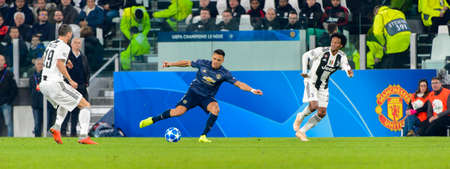 Turin - Nov 7, 2018: Alexis Sanchez 7 controls the ball. Juventus - Manchester United. UEFA Champions League. Matchday 4. Allianz stadium.のeditorial素材