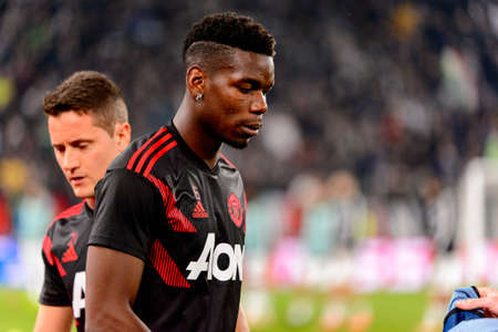 Turin - Nov 7, 2018: Paul Pogba 6. Juventus - Manchester United. UEFA Champions League. Matchday 4. Allianz stadium.のeditorial素材