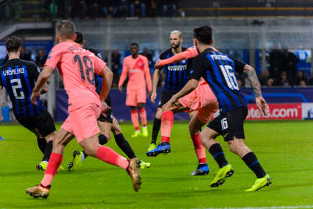 Milan - Nov 6, 2018: Jordi Alba. FC Internazionale - FC Barcelona. UEFA Champions League. Matchday 4. Giuseppe Meazza (San Siro) stadium.のeditorial素材