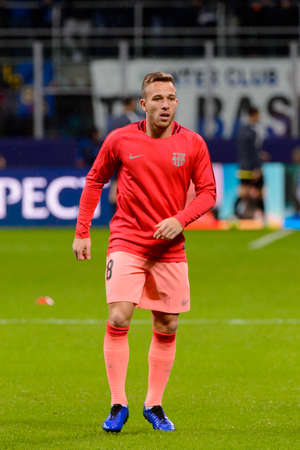 Milan - Nov 6, 2018:  Ivan Rakitic warming up. FC Internazionale - FC Barcelona. UEFA Champions League. Matchday 4. San Siro stadium.のeditorial素材