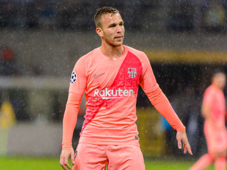 Milan - Nov 6, 2018: Arthur. FC Internazionale - FC Barcelona. UEFA Champions League. Matchday 4. Giuseppe Meazza (San Siro) stadium.のeditorial素材