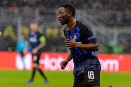 Milan - Nov 6, 2018: Kwadwo Asamoah 18. FC Internazionale - FC Barcelona. UEFA Champions League. Matchday 4. Giuseppe Meazza (San Siro) stadium.のeditorial素材