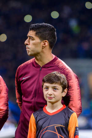 Milan - Nov 6, 2018: Luis Suarez portrait.  FC Internazionale - FC Barcelona. UEFA Champions League. Matchday 4. San Siro stadium.のeditorial素材