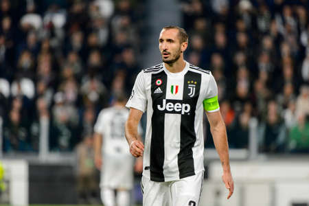 Turin - Nov 7, 2018:  Giorgio Chiellini 3. Juventus - Manchester United. UEFA Champions League. Matchday 4. Allianz stadium.のeditorial素材