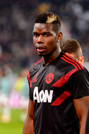 Turin - Nov 7, 2018: Paul Pogba 6 portrait. Juventus - Manchester United. UEFA Champions League. Matchday 4. Allianz stadium.のeditorial素材