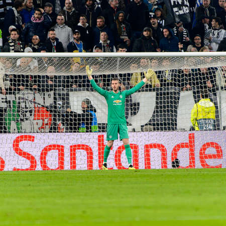 Turin - Nov 7, 2018: David De Gea 1 in action. Juventus - Manchester United. UEFA Champions League. Matchday 4. Allianz stadium.のeditorial素材