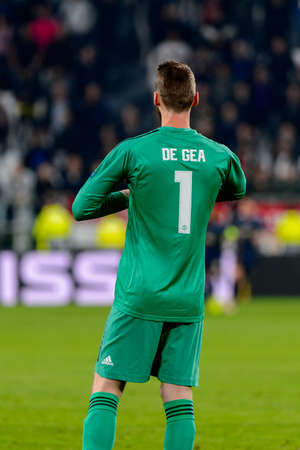 Turin - Nov 7, 2018: David De Gea 1 from behind. Juventus - Manchester United. UEFA Champions League. Matchday 4. Allianz stadium.のeditorial素材