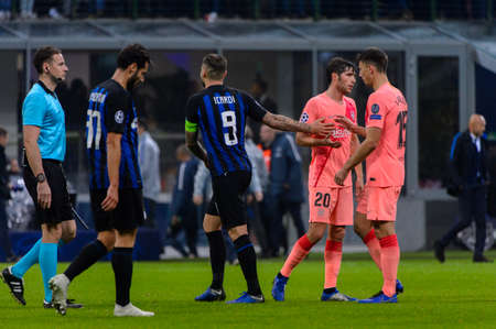 Milan - Nov 6, 2018: Mauro Icardi 9. FC Internazionale - FC Barcelona. UEFA Champions League. Matchday 4. Giuseppe Meazza (San Siro) stadium.のeditorial素材