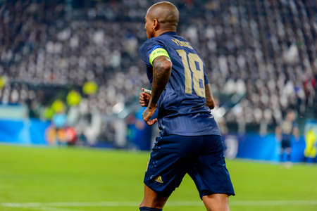 Turin - Nov 7, 2018: Ashley Young 18. Juventus - Manchester United. UEFA Champions League. Matchday 4. Allianz stadium.のeditorial素材