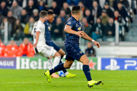 Turin - Nov 7, 2018: Alexis Sanchez 7. Juventus - Manchester United. UEFA Champions League. Matchday 4. Allianz stadium.のeditorial素材