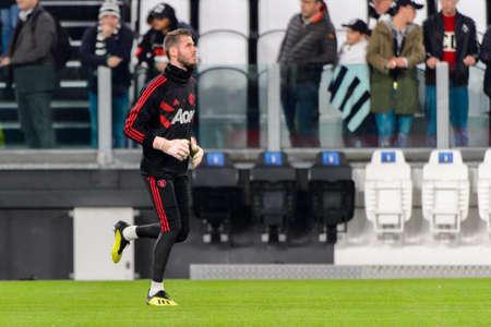 Turin - Nov 7, 2018: David De Gea 1 warming up. Juventus - Manchester United. UEFA Champions League. Matchday 4. Allianz stadium.のeditorial素材