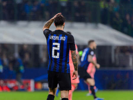 Milan - Nov 6, 2018: Sime Vrsaljko 2. FC Internazionale - FC Barcelona. UEFA Champions League. Matchday 4. Giuseppe Meazza (San Siro) stadium.のeditorial素材