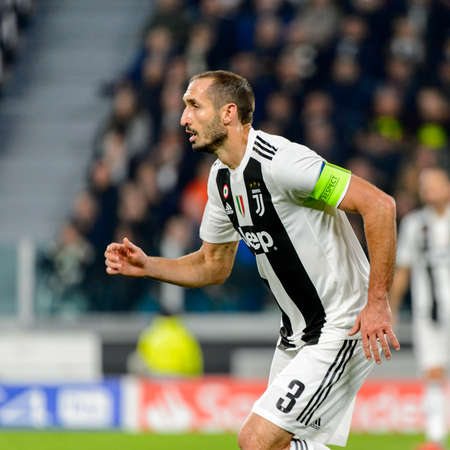 Turin - Nov 7, 2018:  Giorgio Chiellini 3 portrait. Juventus - Manchester United. UEFA Champions League. Matchday 4. Allianz stadium.のeditorial素材