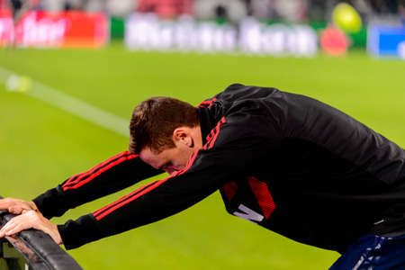 Turin - Nov 7, 2018: Victor Lindelof 2 warms up. Juventus - Manchester United. UEFA Champions League. Matchday 4. Allianz stadium.のeditorial素材
