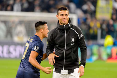 Turin - Nov 7, 2018:  Cristiano Ronaldo 7 smiles. Juventus - Manchester United. UEFA Champions League. Matchday 4. Allianz stadium.のeditorial素材