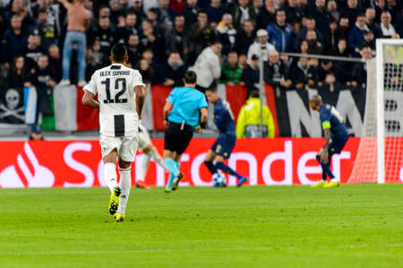 Turin - Nov 7, 2018:  Alex Sandro 12. Juventus - Manchester United. UEFA Champions League. Matchday 4. Allianz stadium.のeditorial素材
