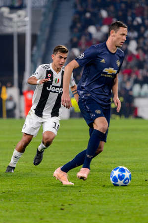 Turin - Nov 7, 2018: Nemanja Matic 31 controls the ball. Juventus - Manchester United. UEFA Champions League. Matchday 4. Allianz stadium.のeditorial素材