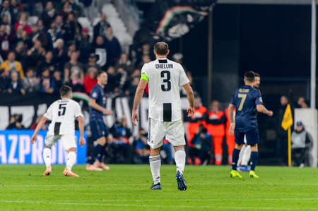 Turin - Nov 7, 2018:  Giorgio Chiellini 3. Juventus - Manchester United. UEFA Champions League. Matchday 4. Allianz stadium.のeditorial素材