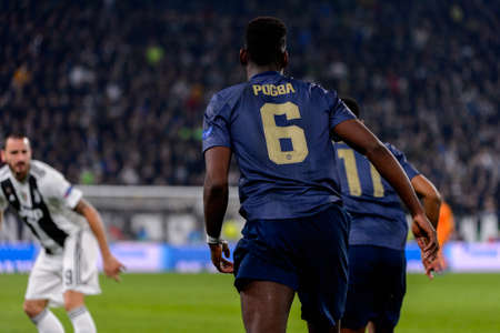 Turin - Nov 7, 2018: Paul Pogba 6. Juventus - Manchester United. UEFA Champions League. Matchday 4. Allianz stadium.のeditorial素材