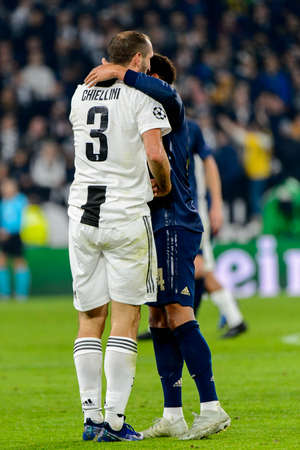 Turin - Nov 7, 2018:  Giorgio Chiellini 3. Juventus - Manchester United. UEFA Champions League. Matchday 4. Allianz stadium.のeditorial素材