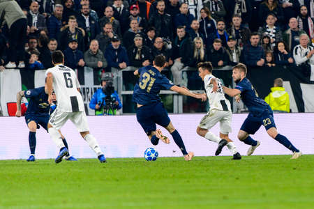 Turin - Nov 7, 2018:  Paulo Dybala 10 controls the ball on speed. Juventus - Manchester United. UEFA Champions League. Matchday 4. Allianz stadium.のeditorial素材