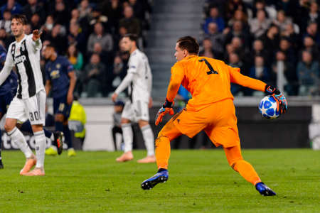 Turin - Nov 7, 2018:  Wojciech Szczesny 1. Juventus - Manchester United. UEFA Champions League. Matchday 4. Allianz stadium.のeditorial素材
