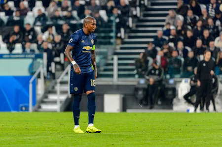 Turin - Nov 7, 2018: Ashley Young 18. Juventus - Manchester United. UEFA Champions League. Matchday 4. Allianz stadium.のeditorial素材
