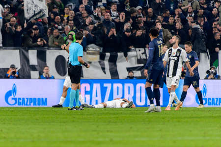 Turin - Nov 7, 2018:  Cristiano Ronaldo 7 on the grass. Juventus - Manchester United. UEFA Champions League. Matchday 4. Allianz stadium.のeditorial素材